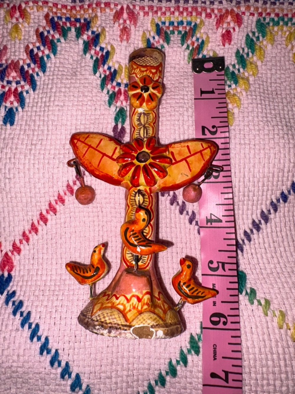 Vintage Mexican Folk Art Tree of Life Pottery Candelabra - Picture 6 of 6